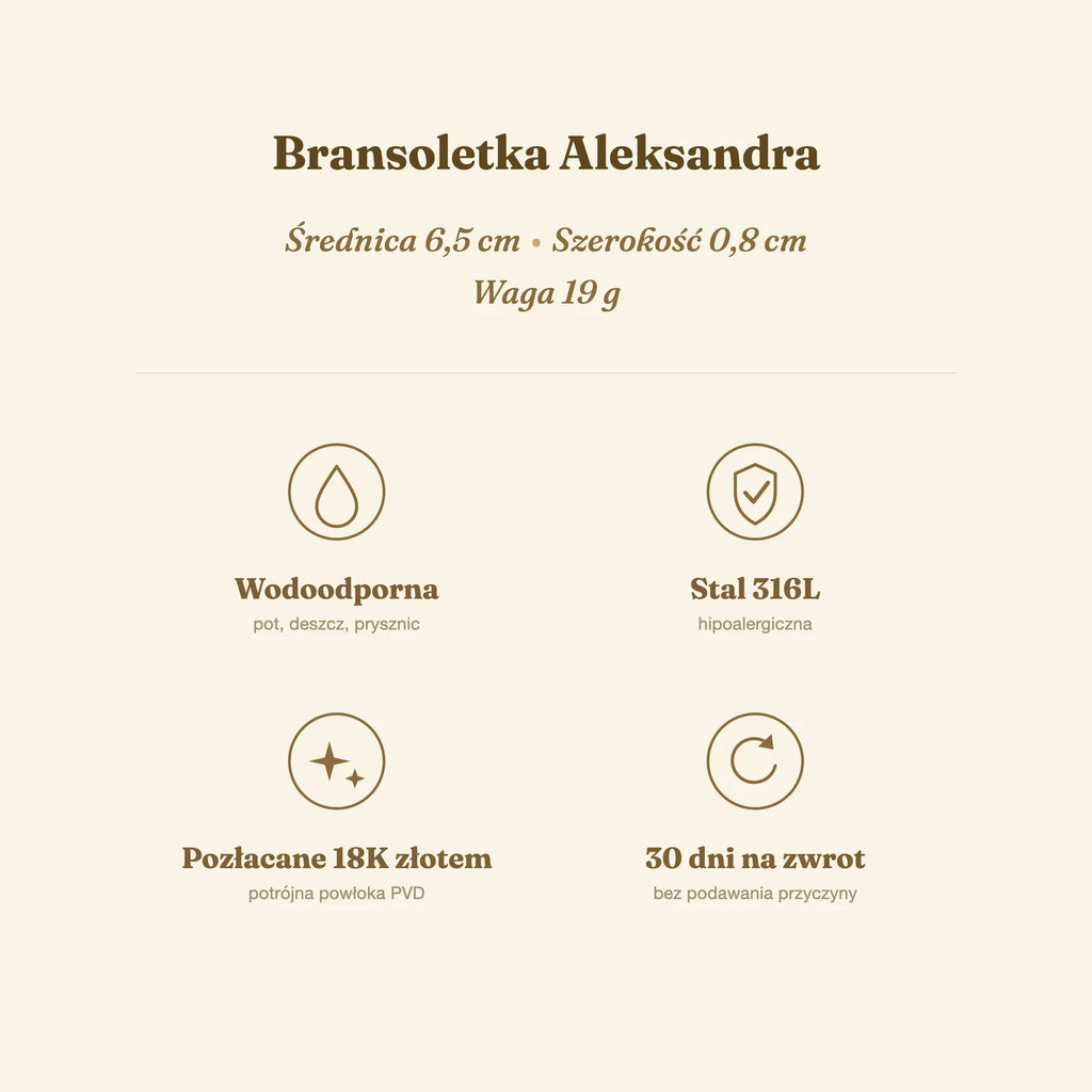 Bransoletka Aleksandra — biżuteria ze stali chirurgicznej 316L w powłoce PVD 18K, zdjęcie 3