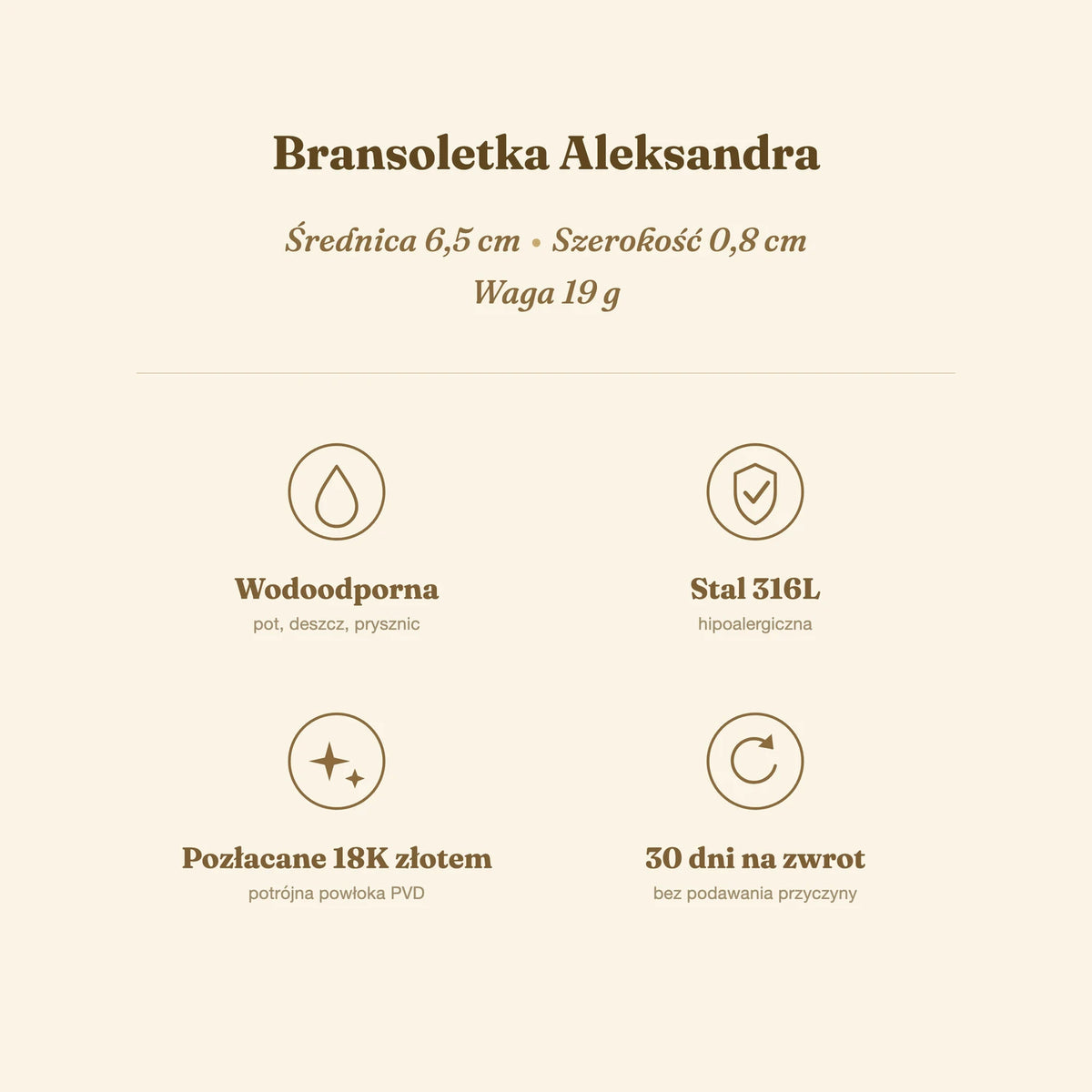Bransoletka Aleksandra — biżuteria ze stali chirurgicznej 316L w powłoce PVD 18K, zdjęcie 3