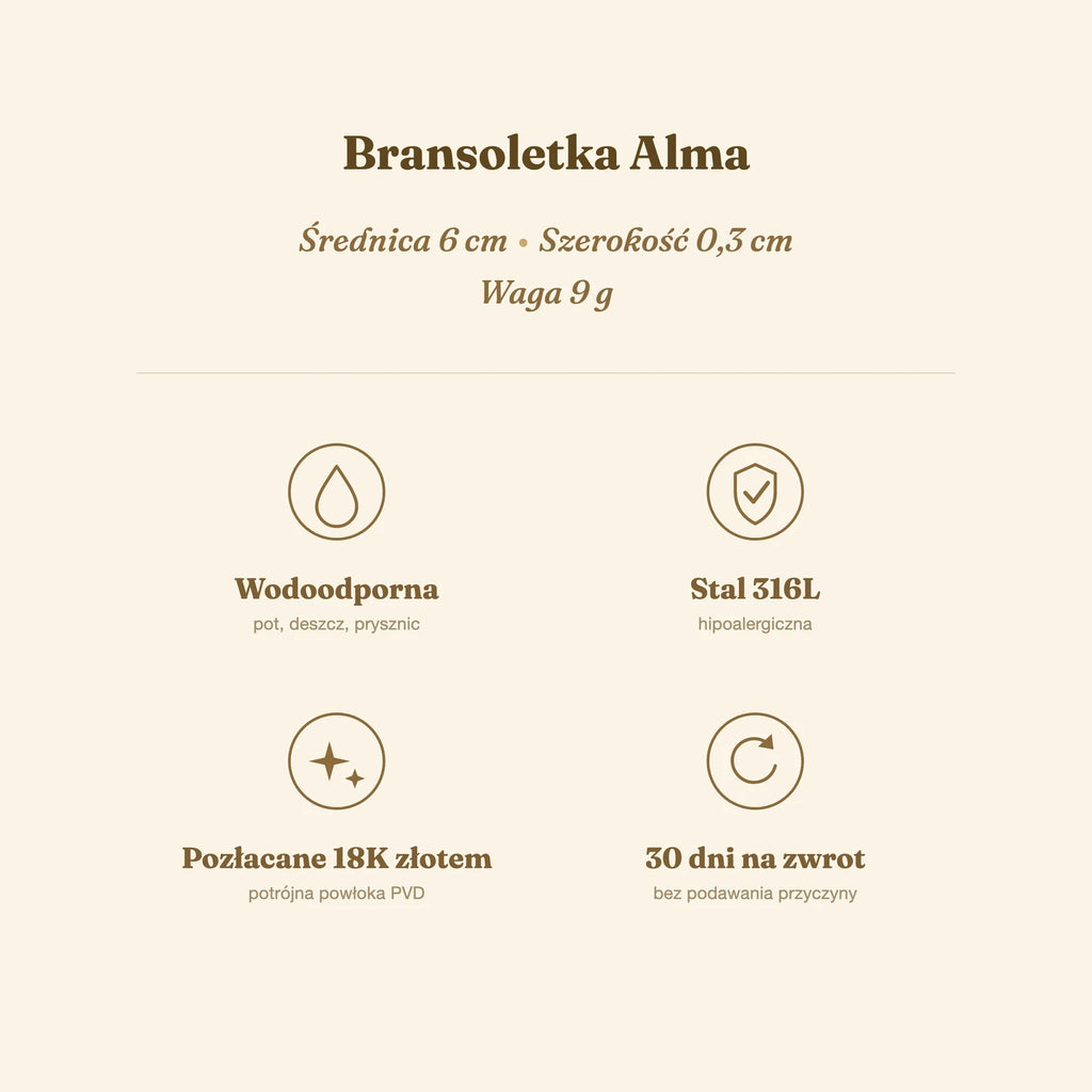 Bransoletka Alma — biżuteria ze stali chirurgicznej 316L w powłoce PVD 18K, zdjęcie 7