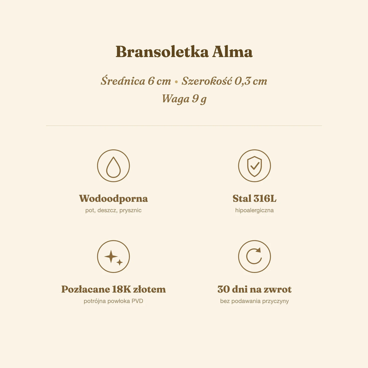 Bransoletka Alma — biżuteria ze stali chirurgicznej 316L w powłoce PVD 18K, zdjęcie 7