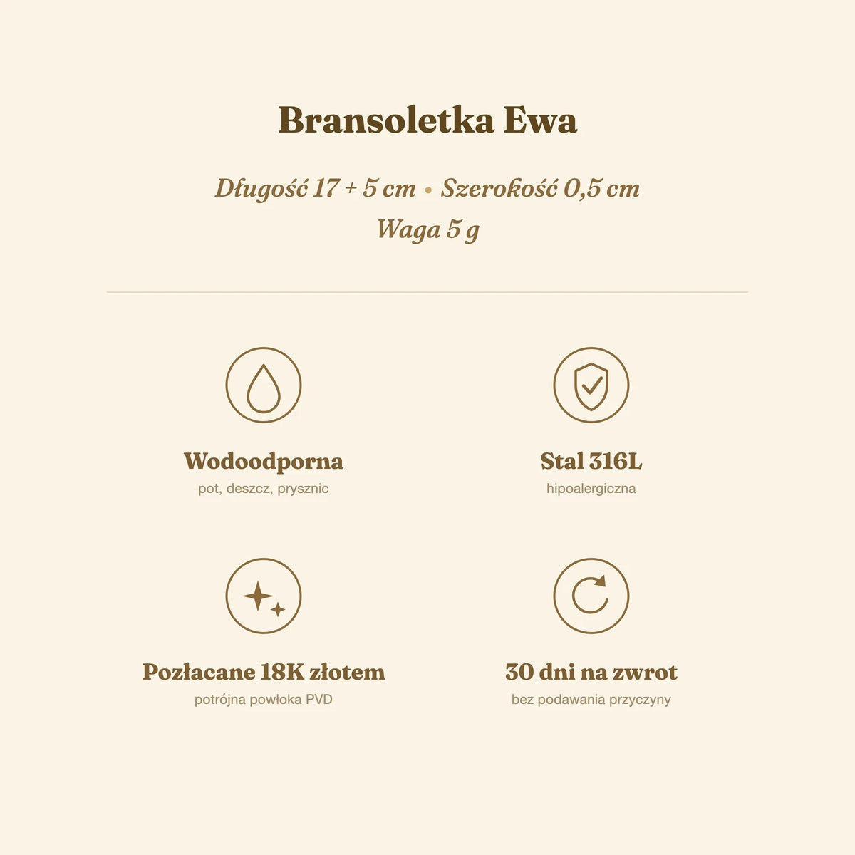 Bransoletka Ewa — biżuteria ze stali chirurgicznej 316L w powłoce PVD 18K, zdjęcie 3