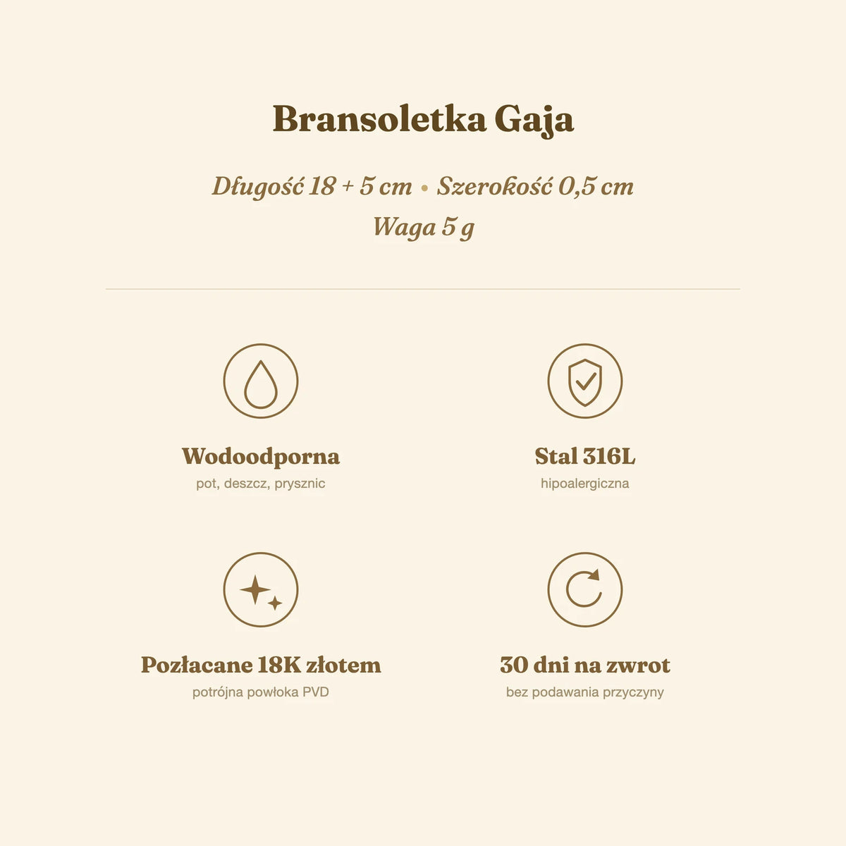 Bransoletka Gaja — biżuteria ze stali chirurgicznej 316L w powłoce PVD 18K, zdjęcie 8
