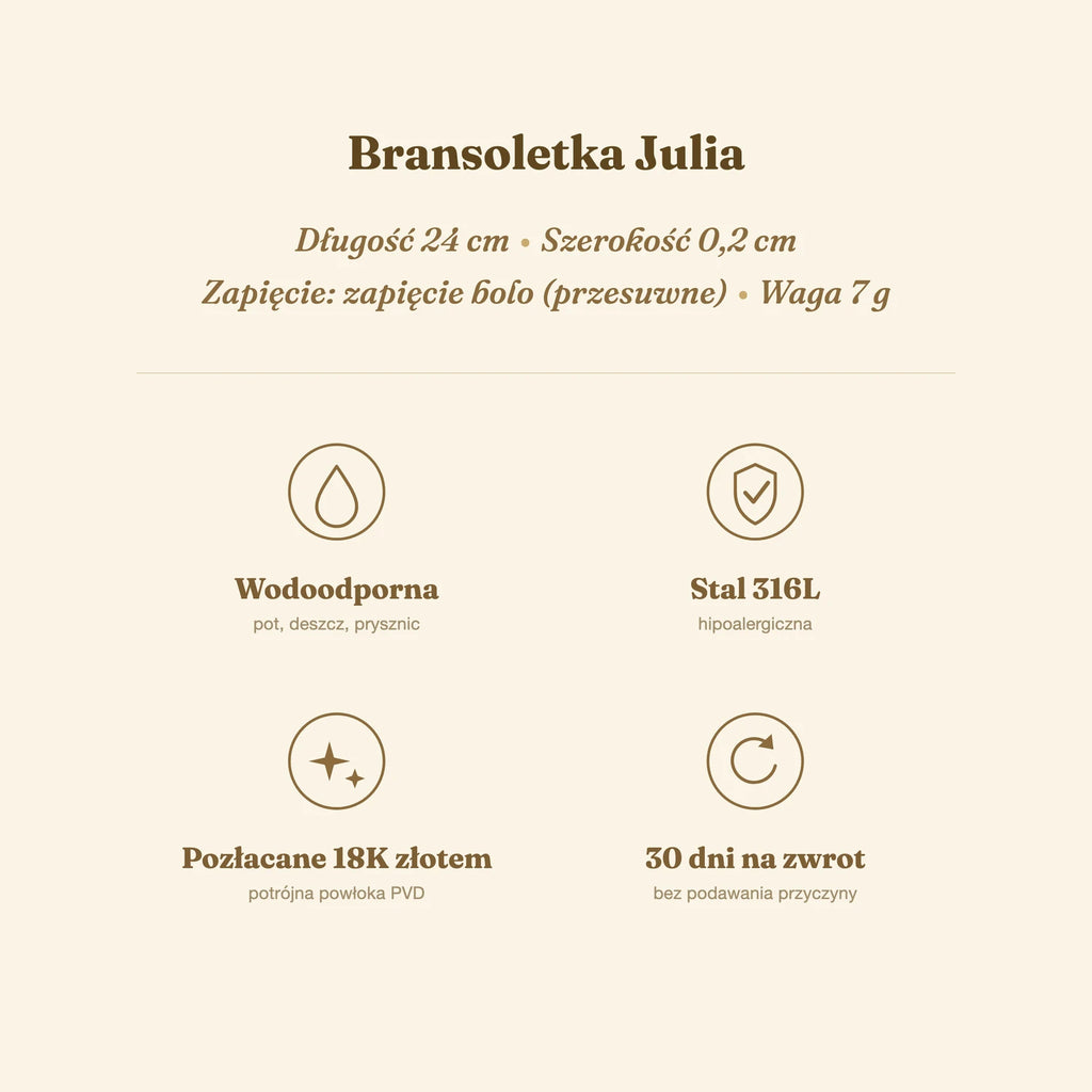 Bransoletka Julia — biżuteria ze stali chirurgicznej 316L w powłoce PVD 18K, zdjęcie 7