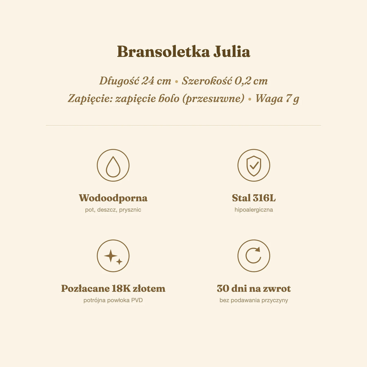 Bransoletka Julia — biżuteria ze stali chirurgicznej 316L w powłoce PVD 18K, zdjęcie 7