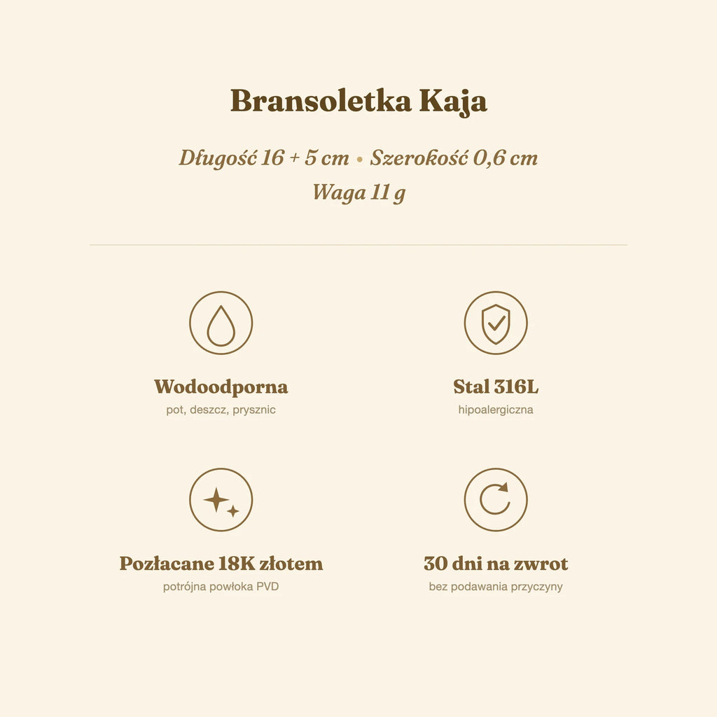 Bransoletka Kaja — biżuteria ze stali chirurgicznej 316L w powłoce PVD 18K, zdjęcie 6