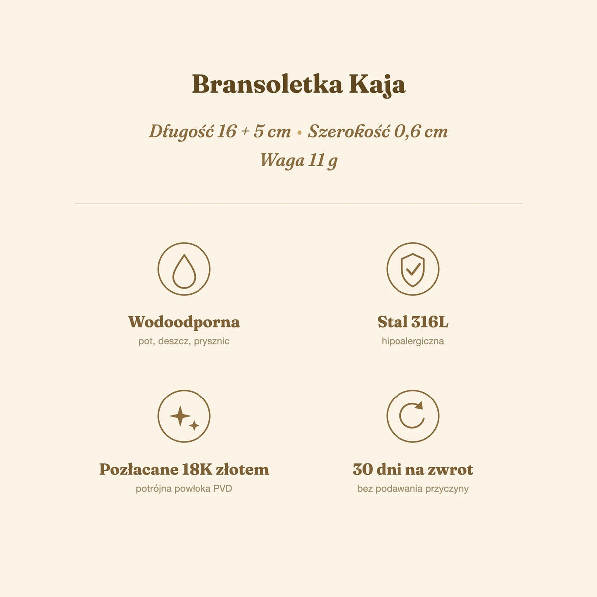 Bransoletka Kaja — biżuteria ze stali chirurgicznej 316L w powłoce PVD 18K, zdjęcie 6