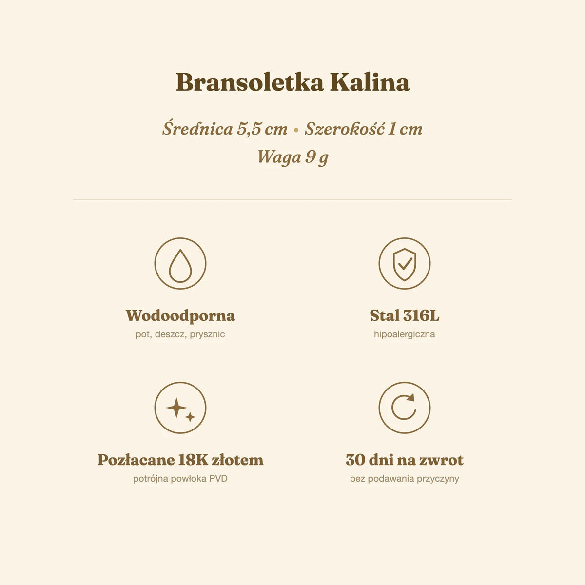 Bransoletka Kalina — biżuteria ze stali chirurgicznej 316L w powłoce PVD 18K, zdjęcie 9