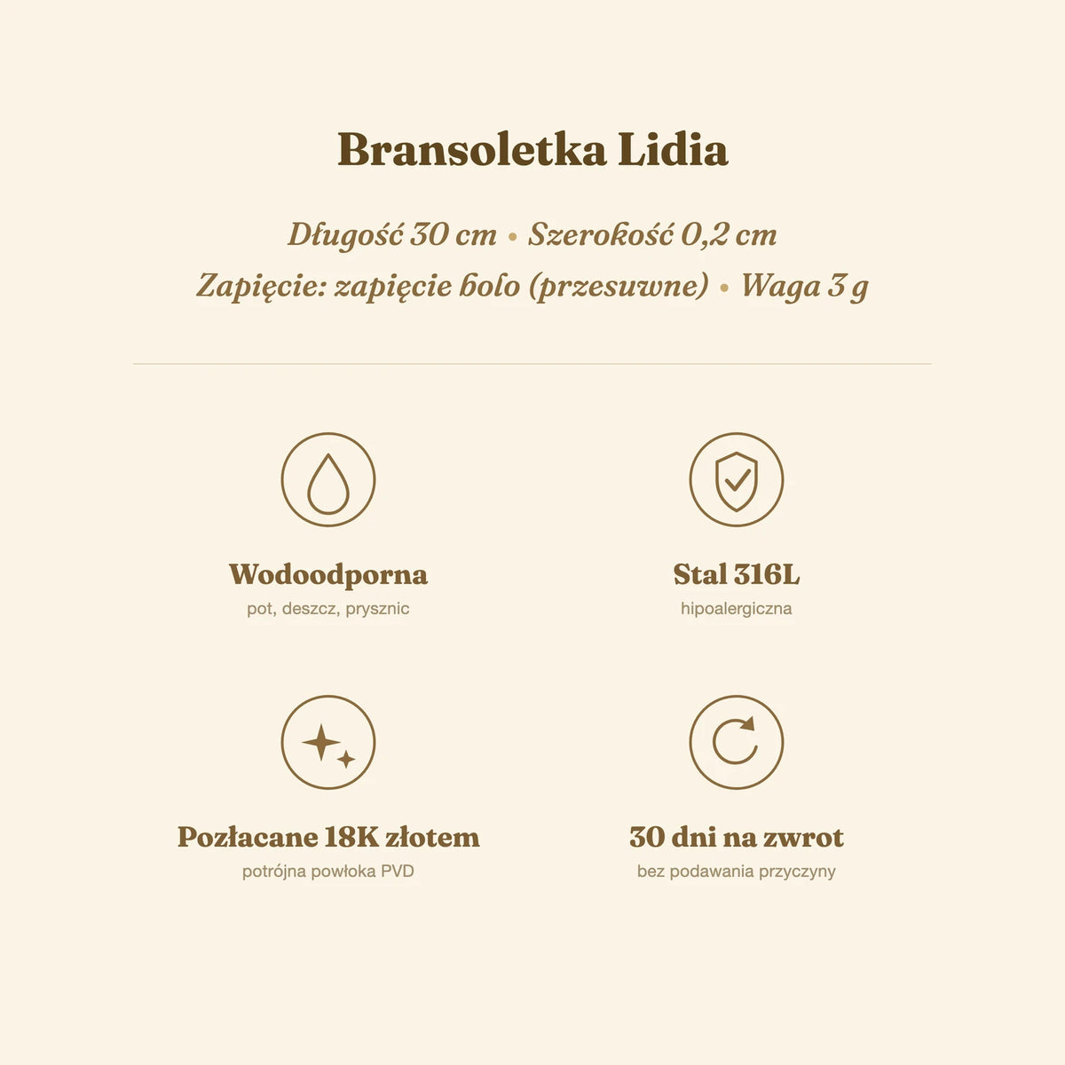 Bransoletka Lidia — biżuteria ze stali chirurgicznej 316L w powłoce PVD 18K, zdjęcie 8