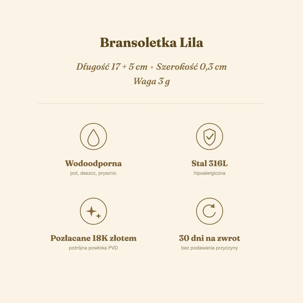 Bransoletka Lila — biżuteria ze stali chirurgicznej 316L w powłoce PVD 18K, zdjęcie 6