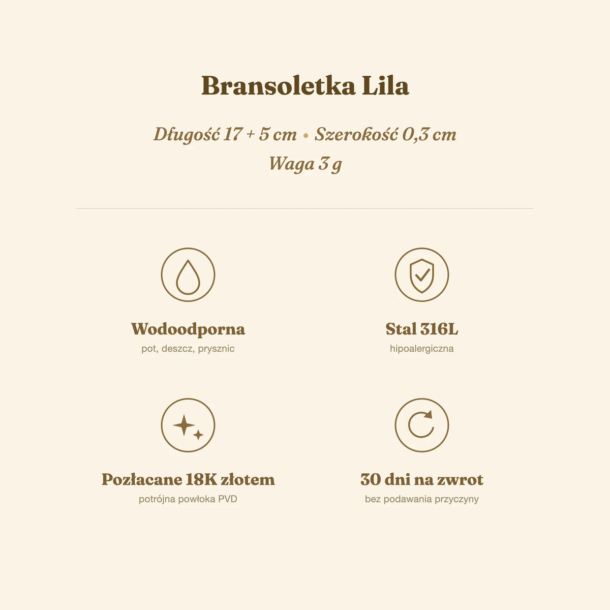 Bransoletka Lila — biżuteria ze stali chirurgicznej 316L w powłoce PVD 18K, zdjęcie 6