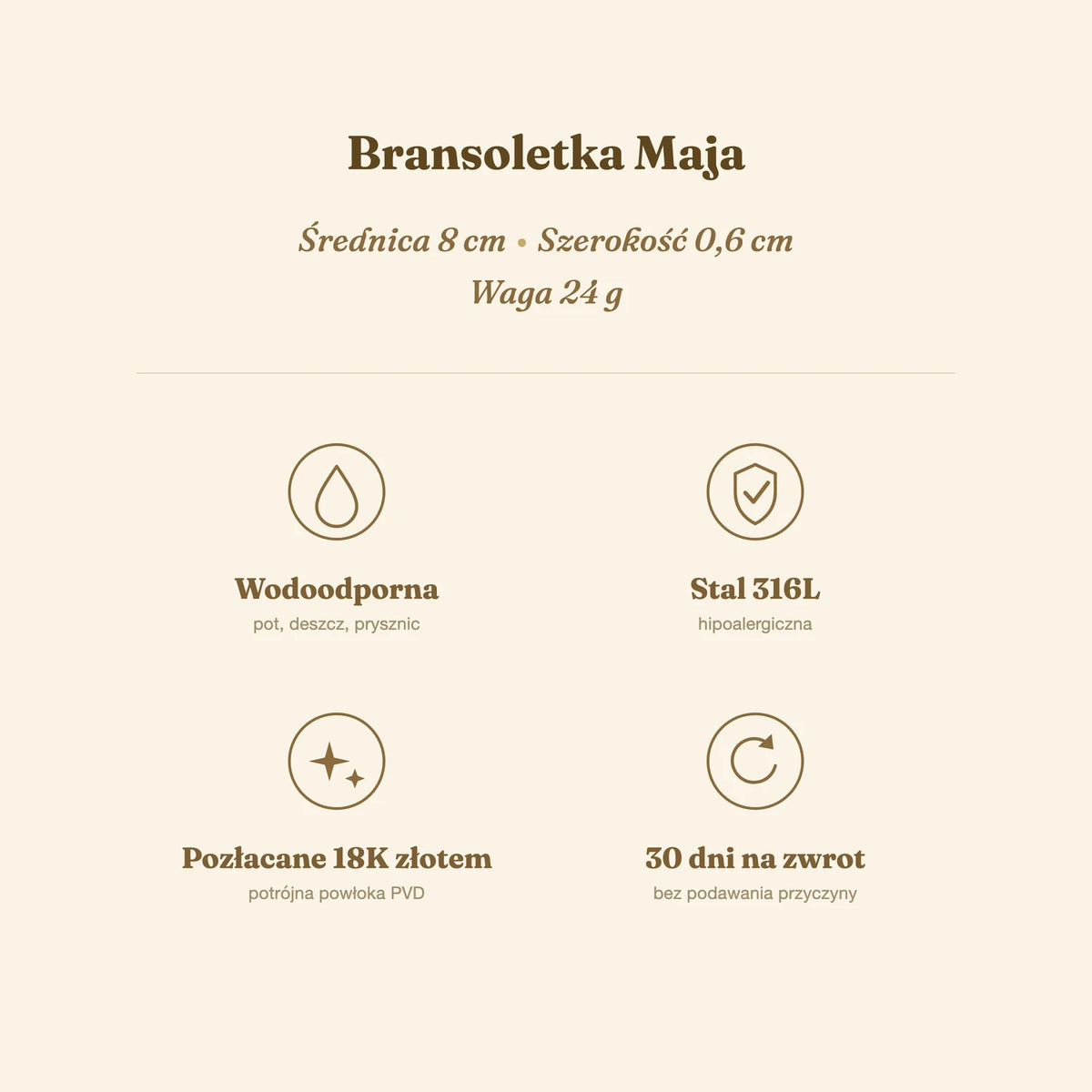 Bransoletka Maja — biżuteria ze stali chirurgicznej 316L w powłoce PVD 18K, zdjęcie 9