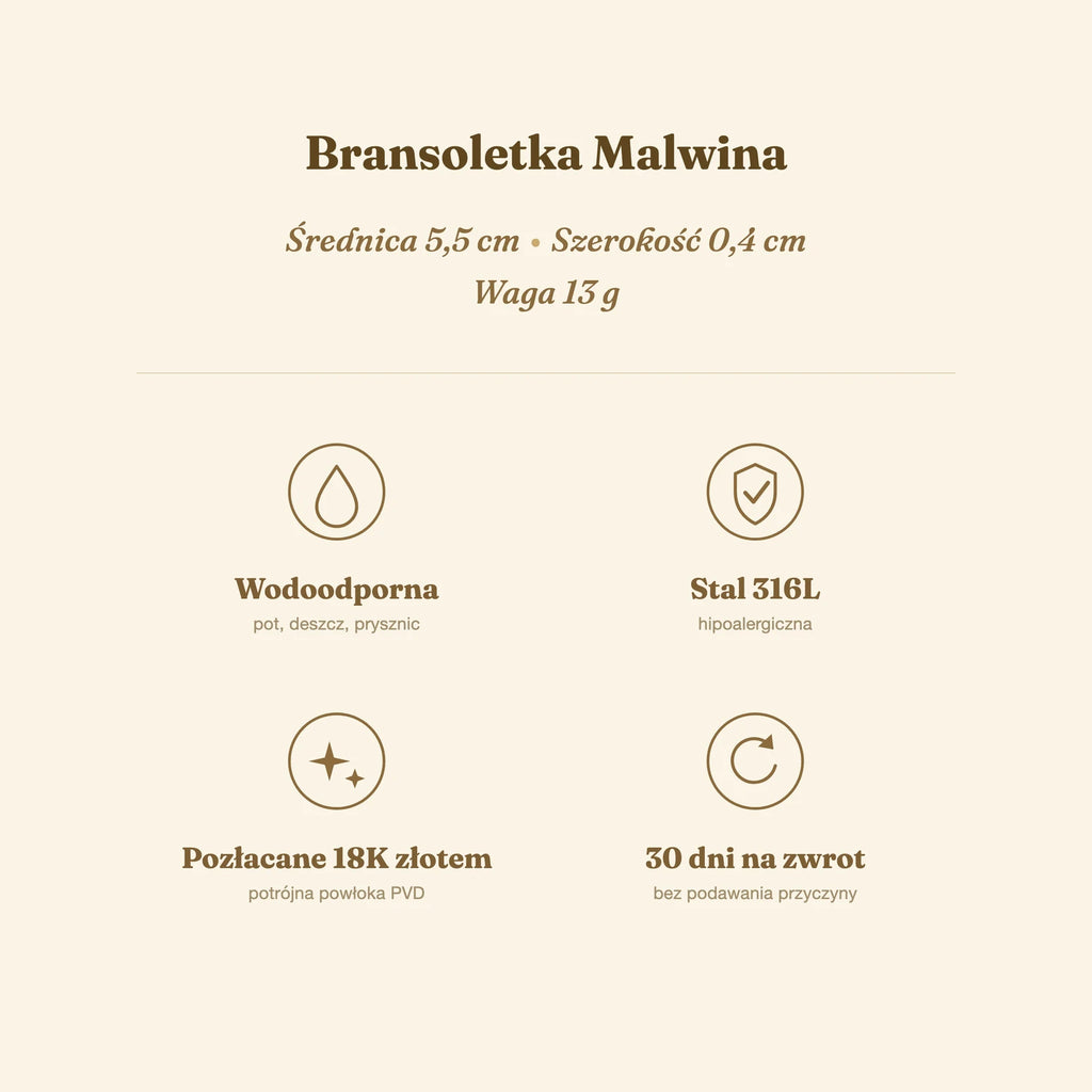 Bransoletka Malwina — biżuteria ze stali chirurgicznej 316L w powłoce PVD 18K, zdjęcie 4
