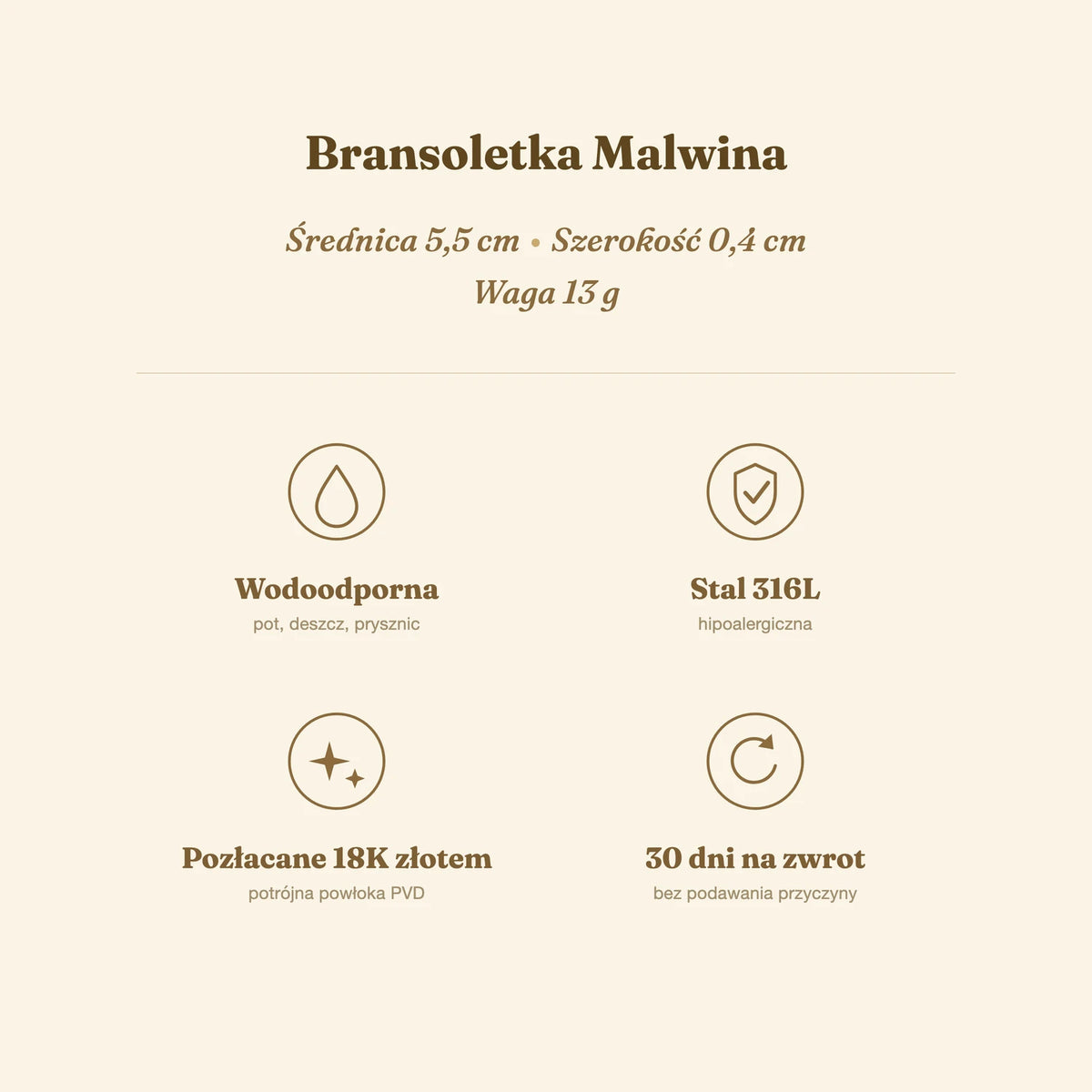Bransoletka Malwina — biżuteria ze stali chirurgicznej 316L w powłoce PVD 18K, zdjęcie 4