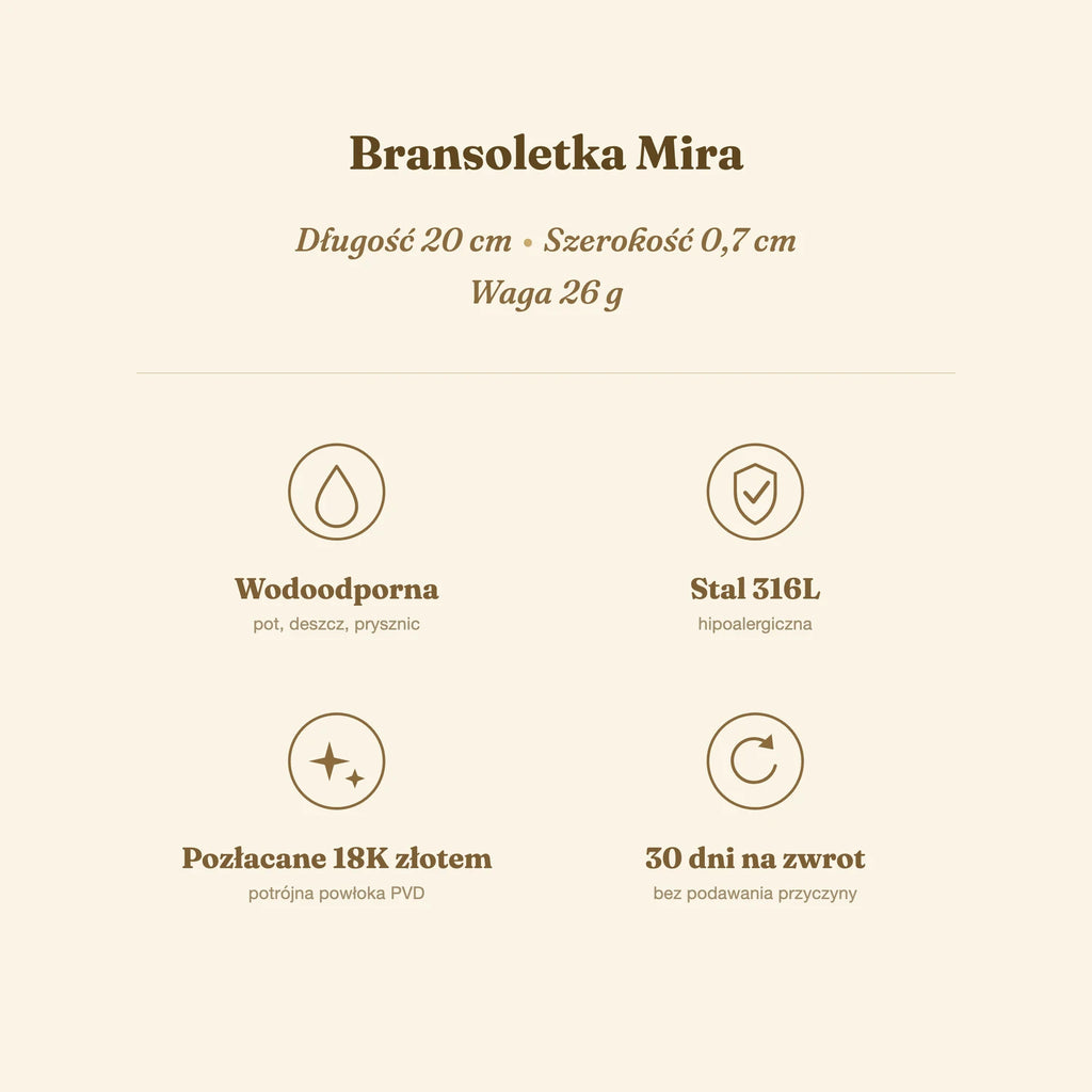 Bransoletka Mira — biżuteria ze stali chirurgicznej 316L w powłoce PVD 18K, zdjęcie 7