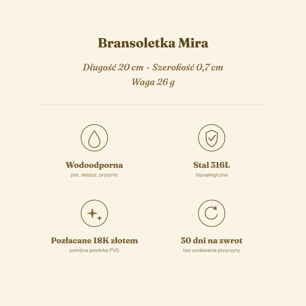 Bransoletka Mira — biżuteria ze stali chirurgicznej 316L w powłoce PVD 18K, zdjęcie 7