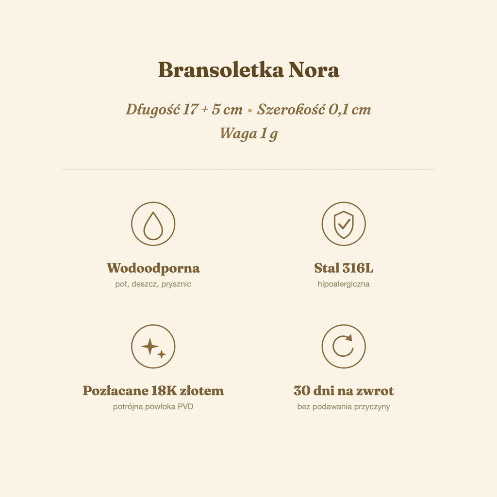 Bransoletka Nora — biżuteria ze stali chirurgicznej 316L w powłoce PVD 18K, zdjęcie 9