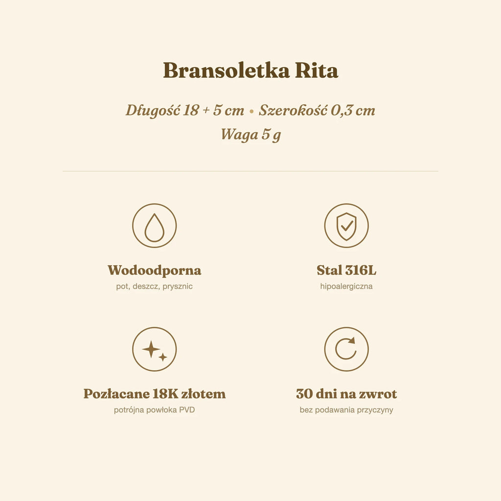 Bransoletka Rita — biżuteria ze stali chirurgicznej 316L w powłoce PVD 18K, zdjęcie 6
