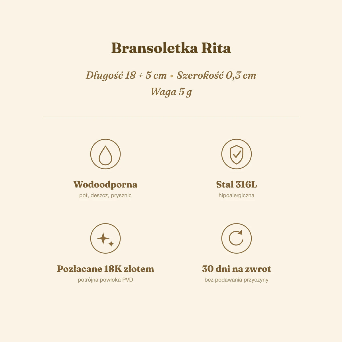 Bransoletka Rita — biżuteria ze stali chirurgicznej 316L w powłoce PVD 18K, zdjęcie 6