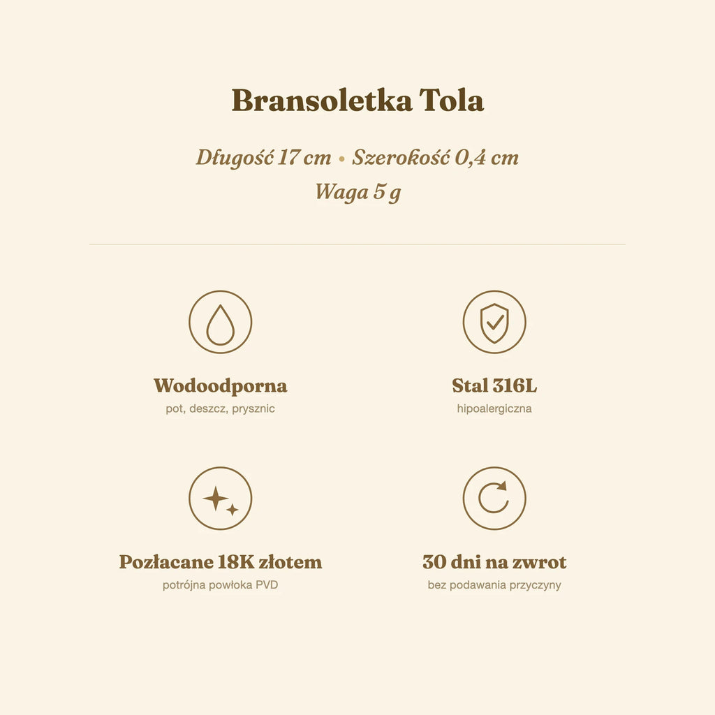 Bransoletka Tola — biżuteria ze stali chirurgicznej 316L w powłoce PVD 18K, zdjęcie 9