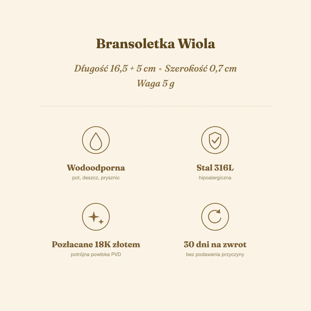 Bransoletka Wiola — biżuteria ze stali chirurgicznej 316L w powłoce PVD 18K, zdjęcie 6