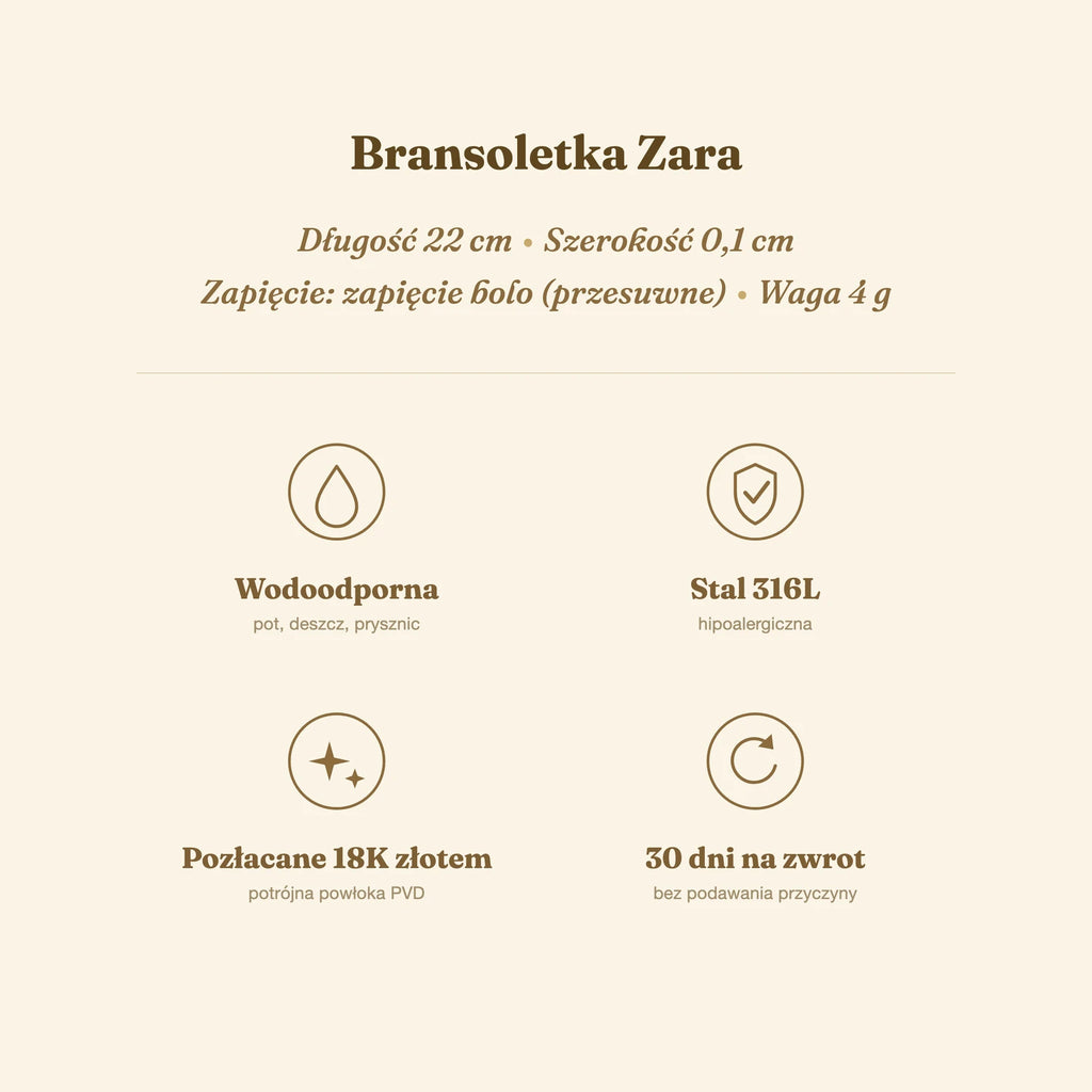 Bransoletka Zara — biżuteria ze stali chirurgicznej 316L w powłoce PVD 18K, zdjęcie 6