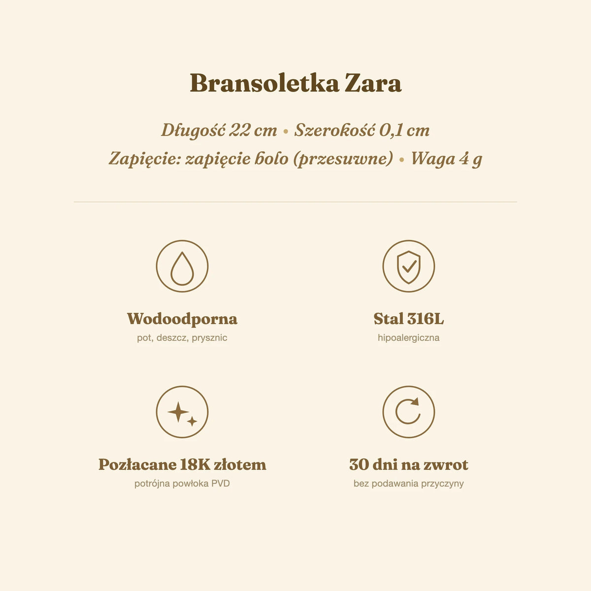 Bransoletka Zara — biżuteria ze stali chirurgicznej 316L w powłoce PVD 18K, zdjęcie 6