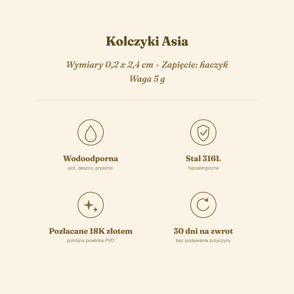 Kolczyki Asia — biżuteria ze stali chirurgicznej 316L w powłoce PVD 18K, zdjęcie 7
