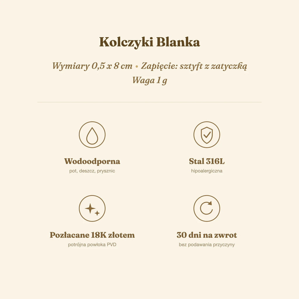 Kolczyki Blanka — biżuteria ze stali chirurgicznej 316L w powłoce PVD 18K, zdjęcie 7