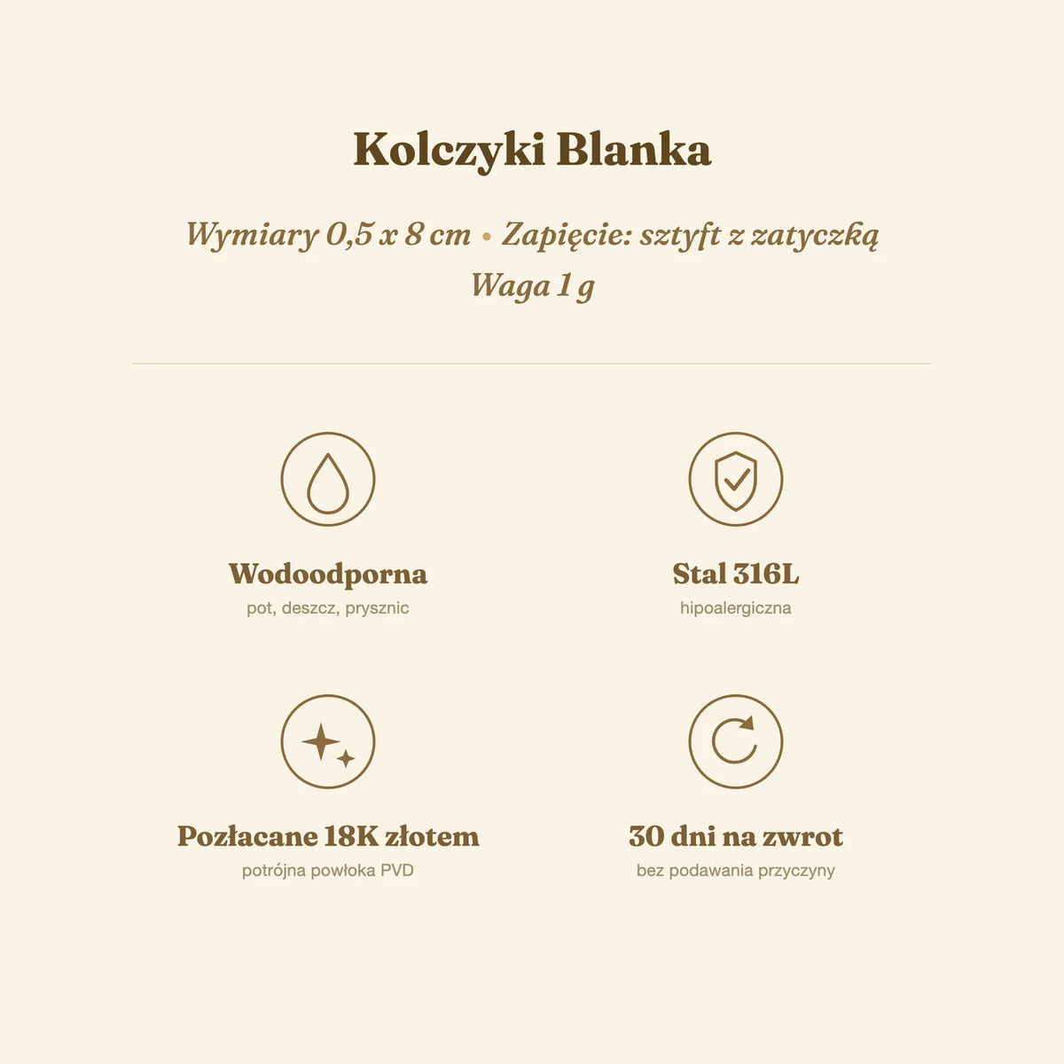 Kolczyki Blanka — biżuteria ze stali chirurgicznej 316L w powłoce PVD 18K, zdjęcie 7