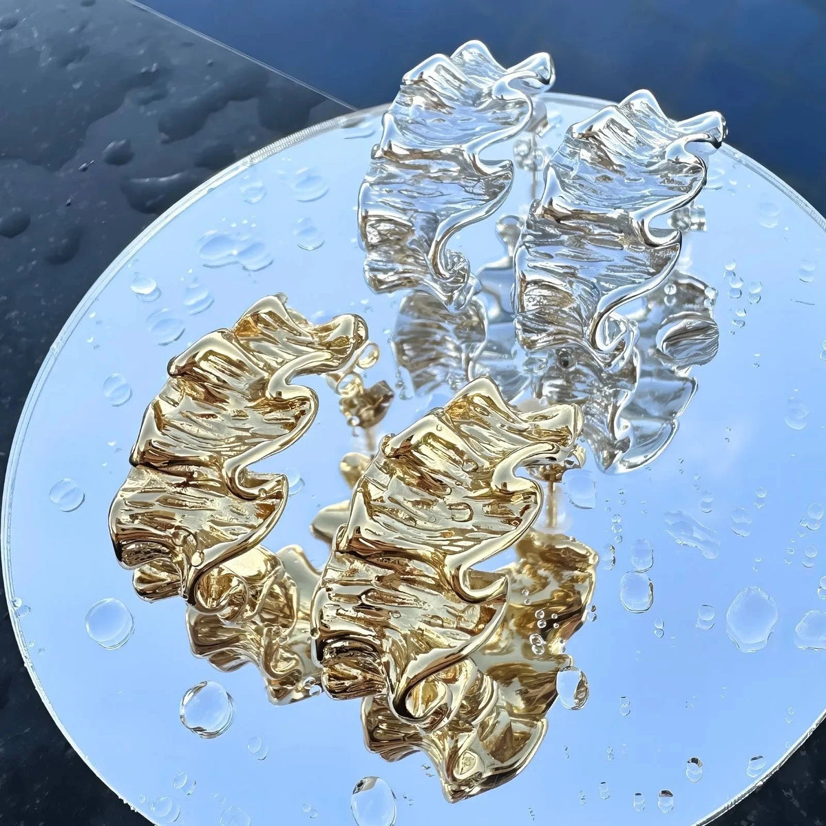 Kolczyki Flora — biżuteria ze stali chirurgicznej 316L w powłoce PVD 18K, zdjęcie 4