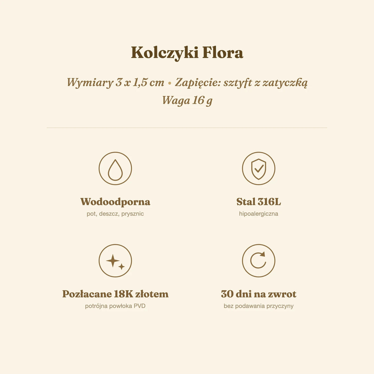 Kolczyki Flora — biżuteria ze stali chirurgicznej 316L w powłoce PVD 18K, zdjęcie 8