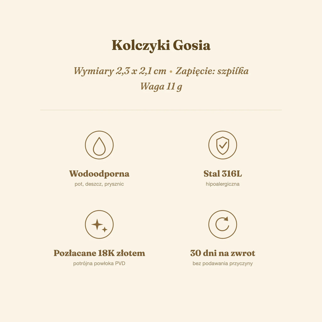 Kolczyki Gosia — biżuteria ze stali chirurgicznej 316L w powłoce PVD 18K, zdjęcie 5