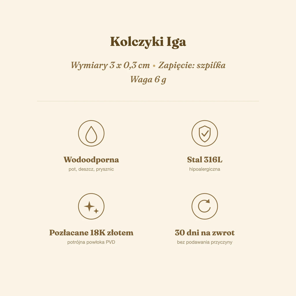 Kolczyki Iga — biżuteria ze stali chirurgicznej 316L w powłoce PVD 18K, zdjęcie 7