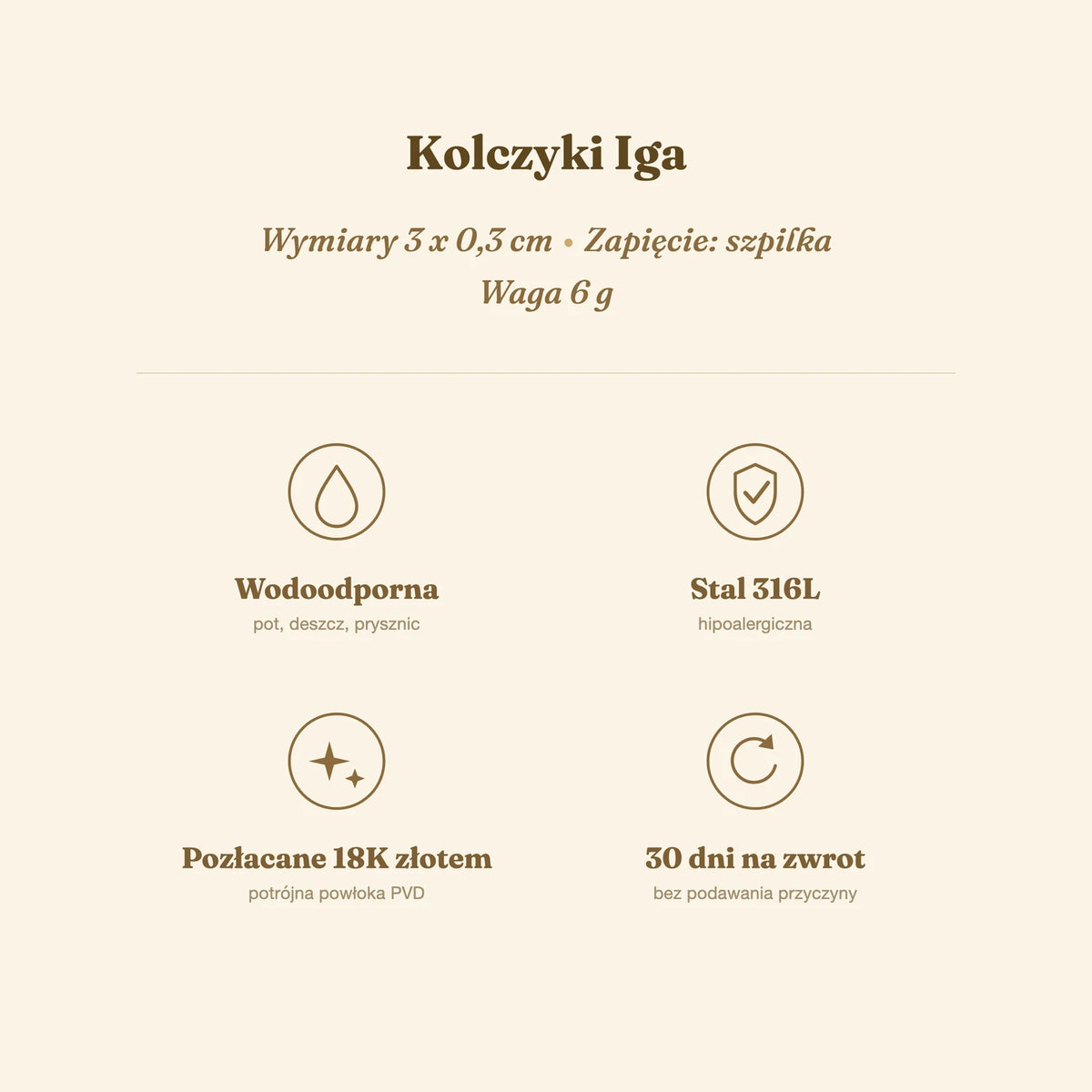 Kolczyki Iga — biżuteria ze stali chirurgicznej 316L w powłoce PVD 18K, zdjęcie 7
