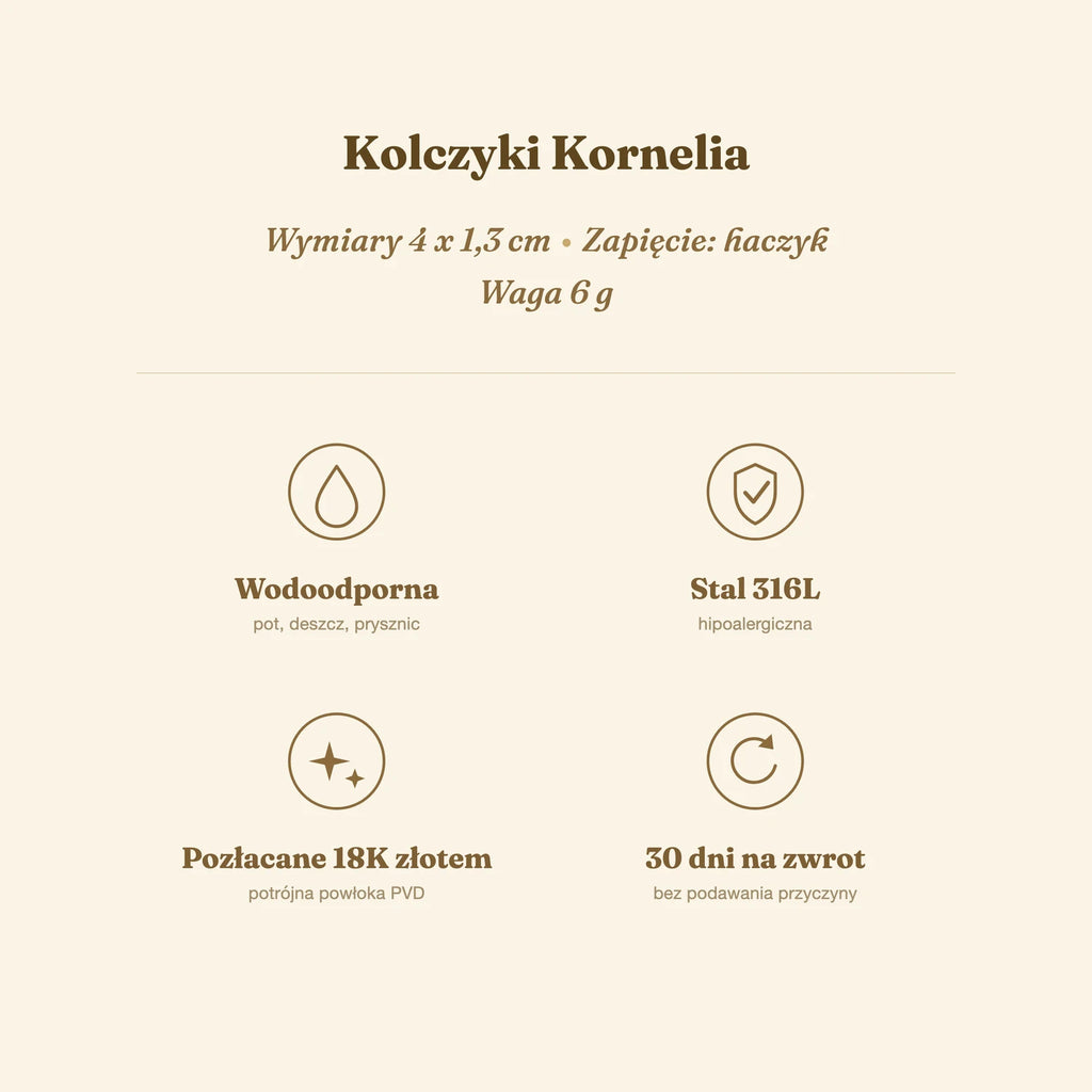 Kolczyki Kornelia — biżuteria ze stali chirurgicznej 316L w powłoce PVD 18K, zdjęcie 4