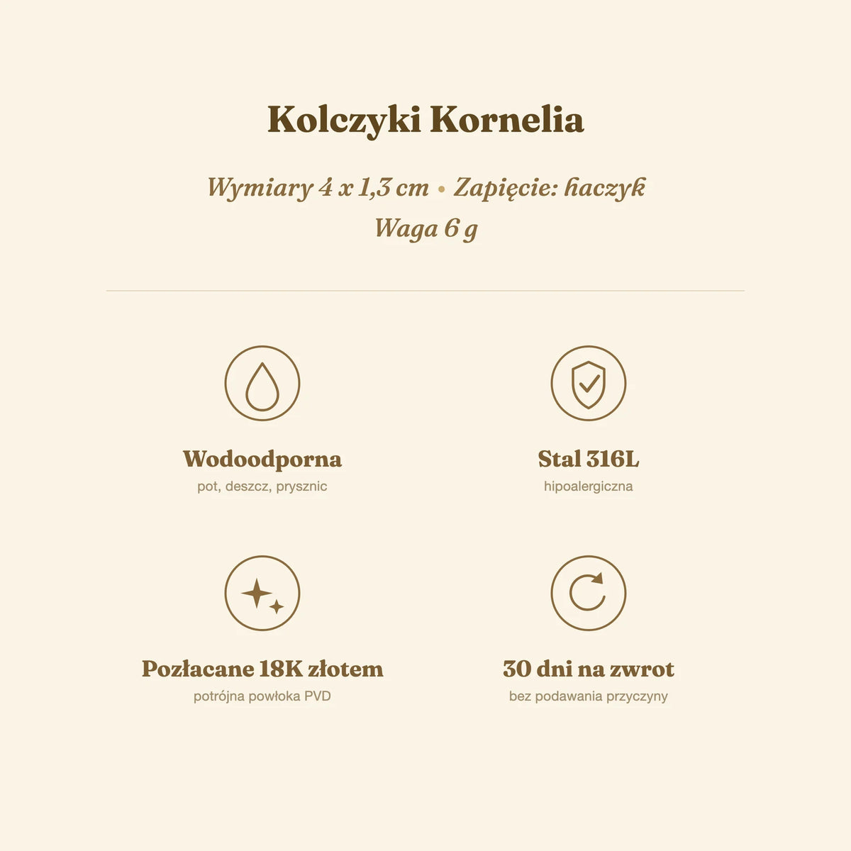 Kolczyki Kornelia — biżuteria ze stali chirurgicznej 316L w powłoce PVD 18K, zdjęcie 4