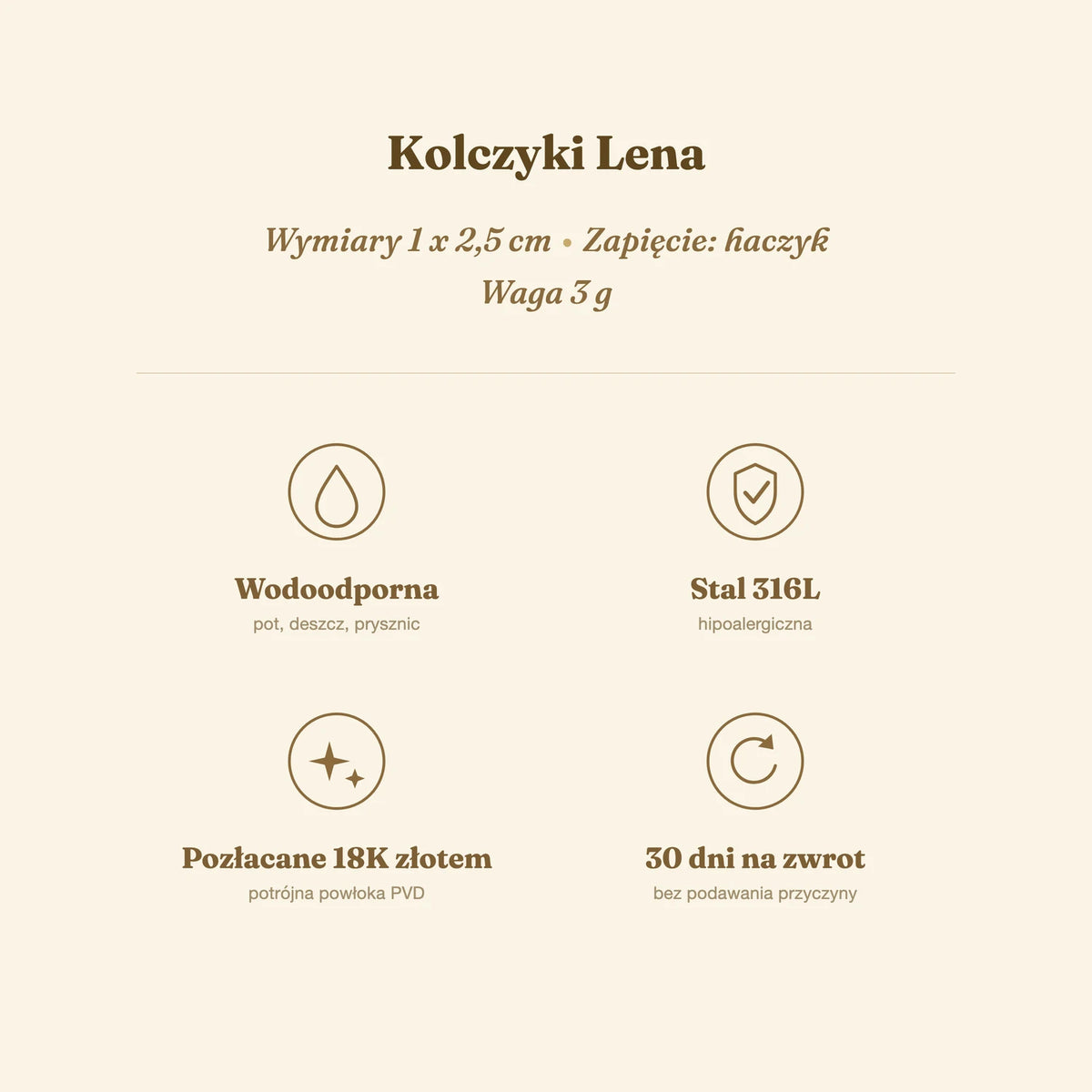 Kolczyki Lena — biżuteria ze stali chirurgicznej 316L w powłoce PVD 18K, zdjęcie 8