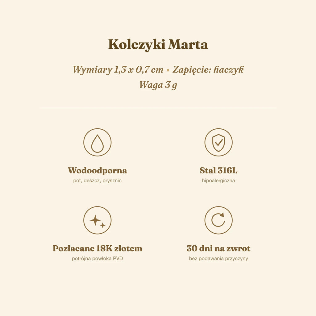 Kolczyki Marta — biżuteria ze stali chirurgicznej 316L w powłoce PVD 18K, zdjęcie 5