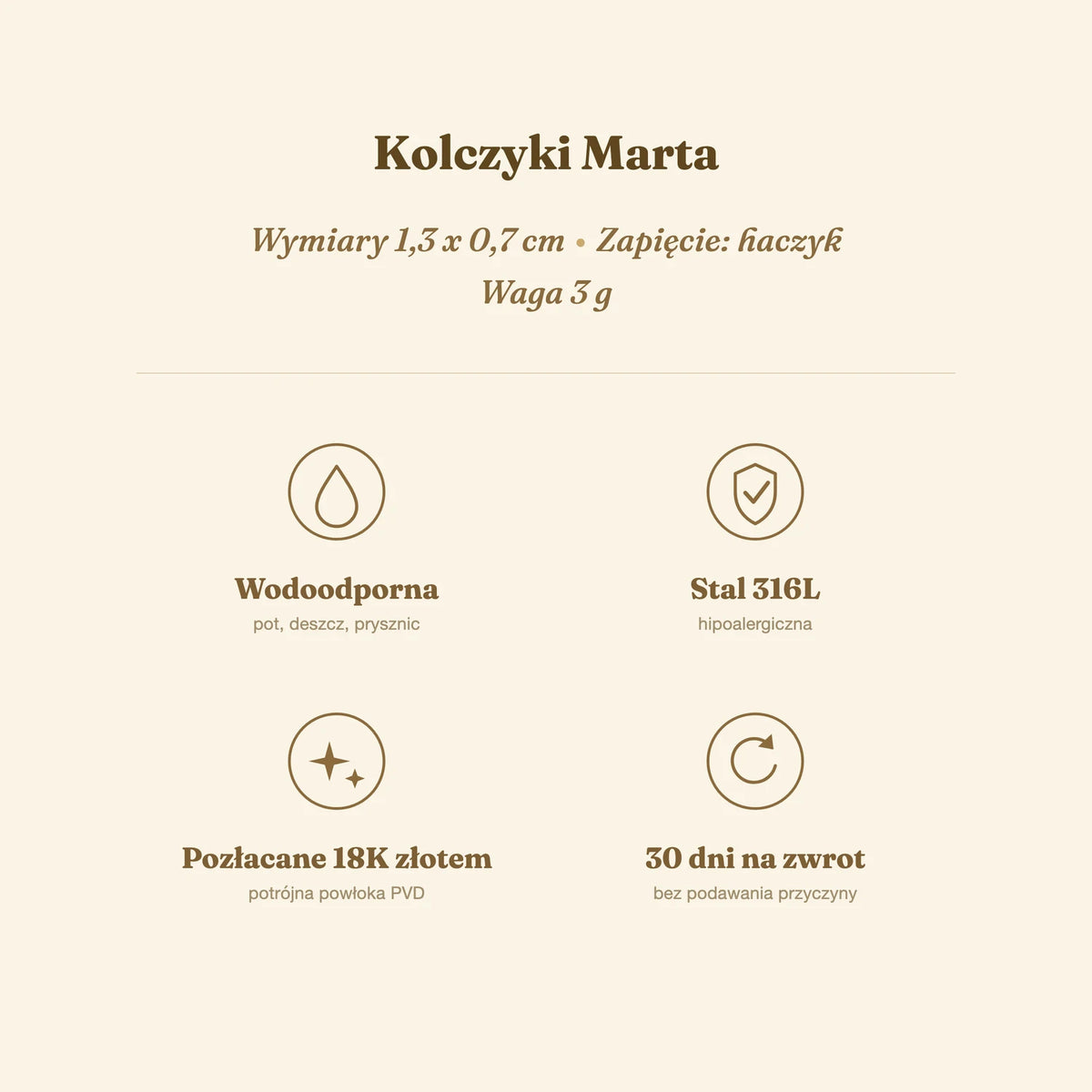 Kolczyki Marta — biżuteria ze stali chirurgicznej 316L w powłoce PVD 18K, zdjęcie 5
