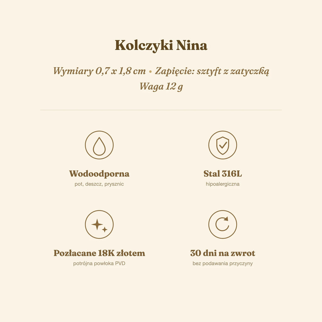 Kolczyki Nina — biżuteria ze stali chirurgicznej 316L w powłoce PVD 18K, zdjęcie 7