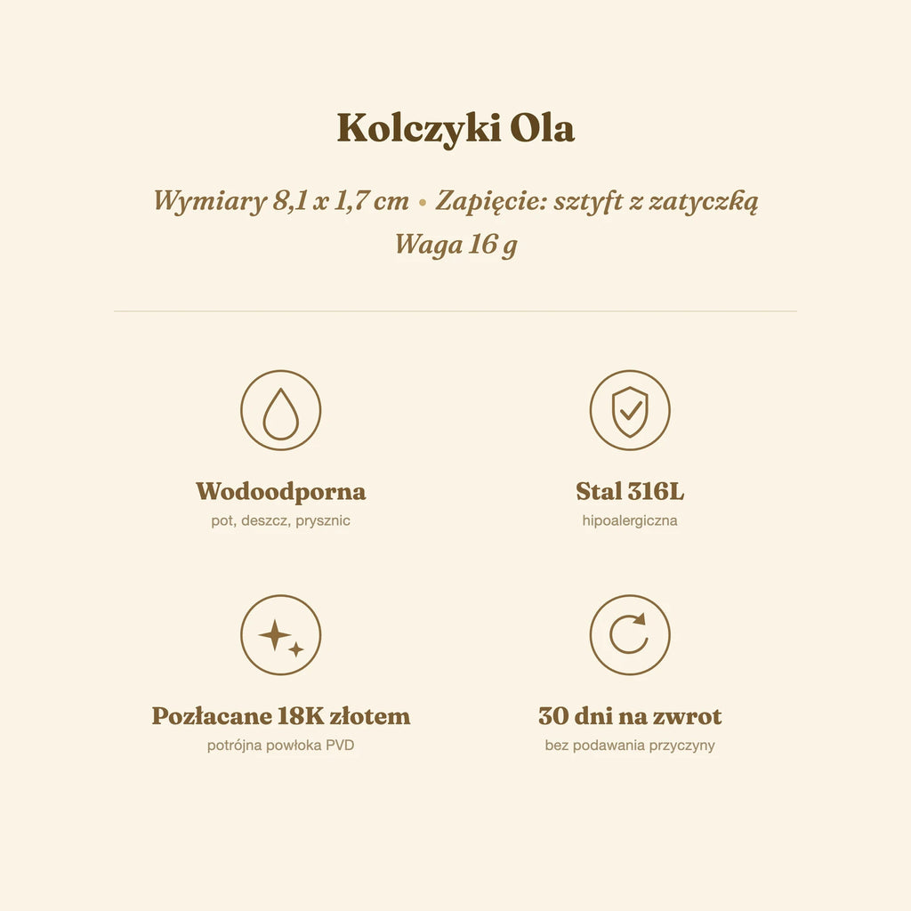 Kolczyki Ola — biżuteria ze stali chirurgicznej 316L w powłoce PVD 18K, zdjęcie 4