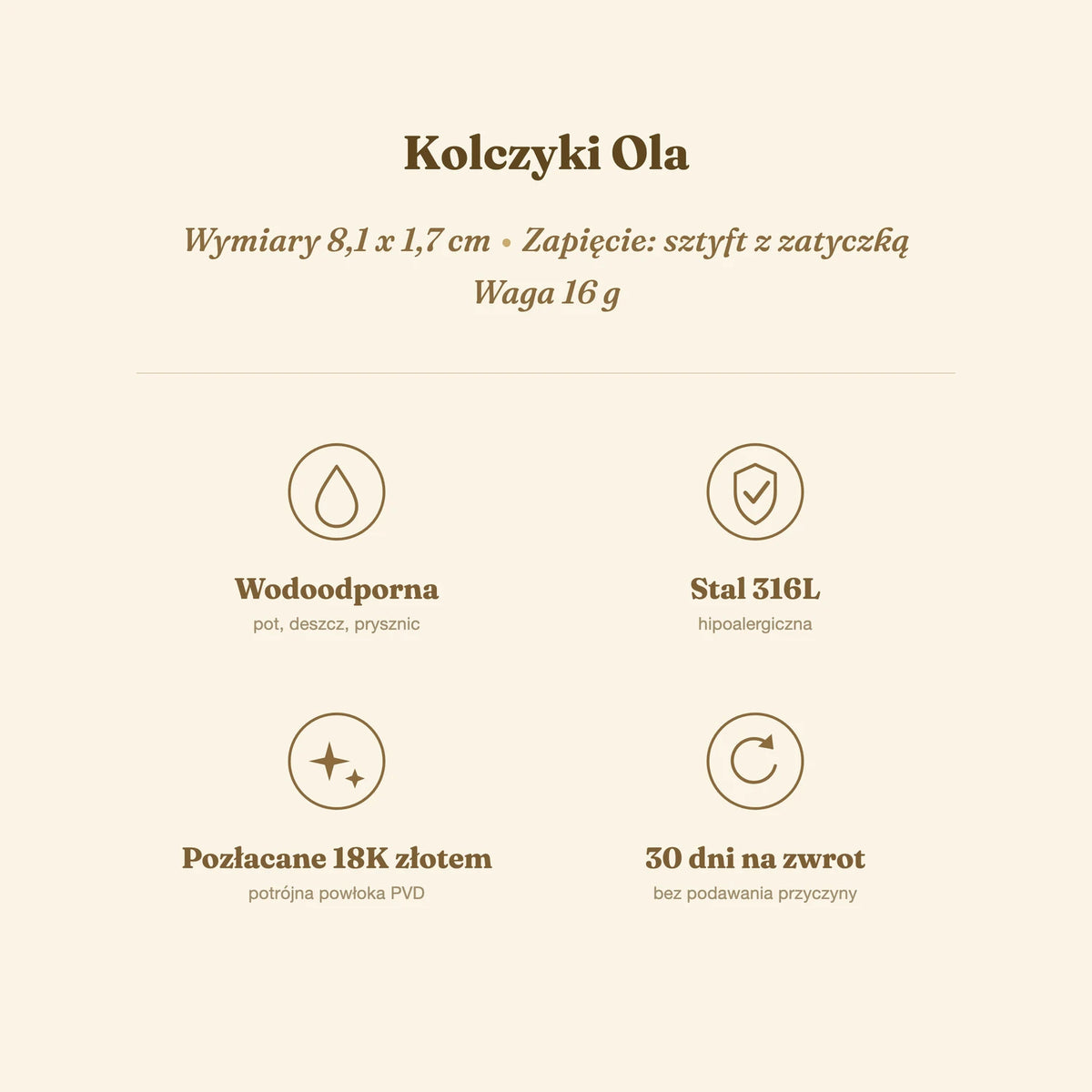 Kolczyki Ola — biżuteria ze stali chirurgicznej 316L w powłoce PVD 18K, zdjęcie 4