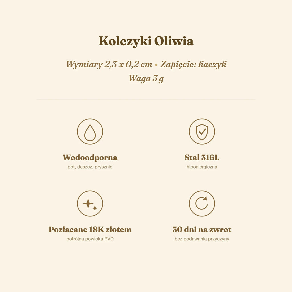 Kolczyki Oliwia — biżuteria ze stali chirurgicznej 316L w powłoce PVD 18K, zdjęcie 5