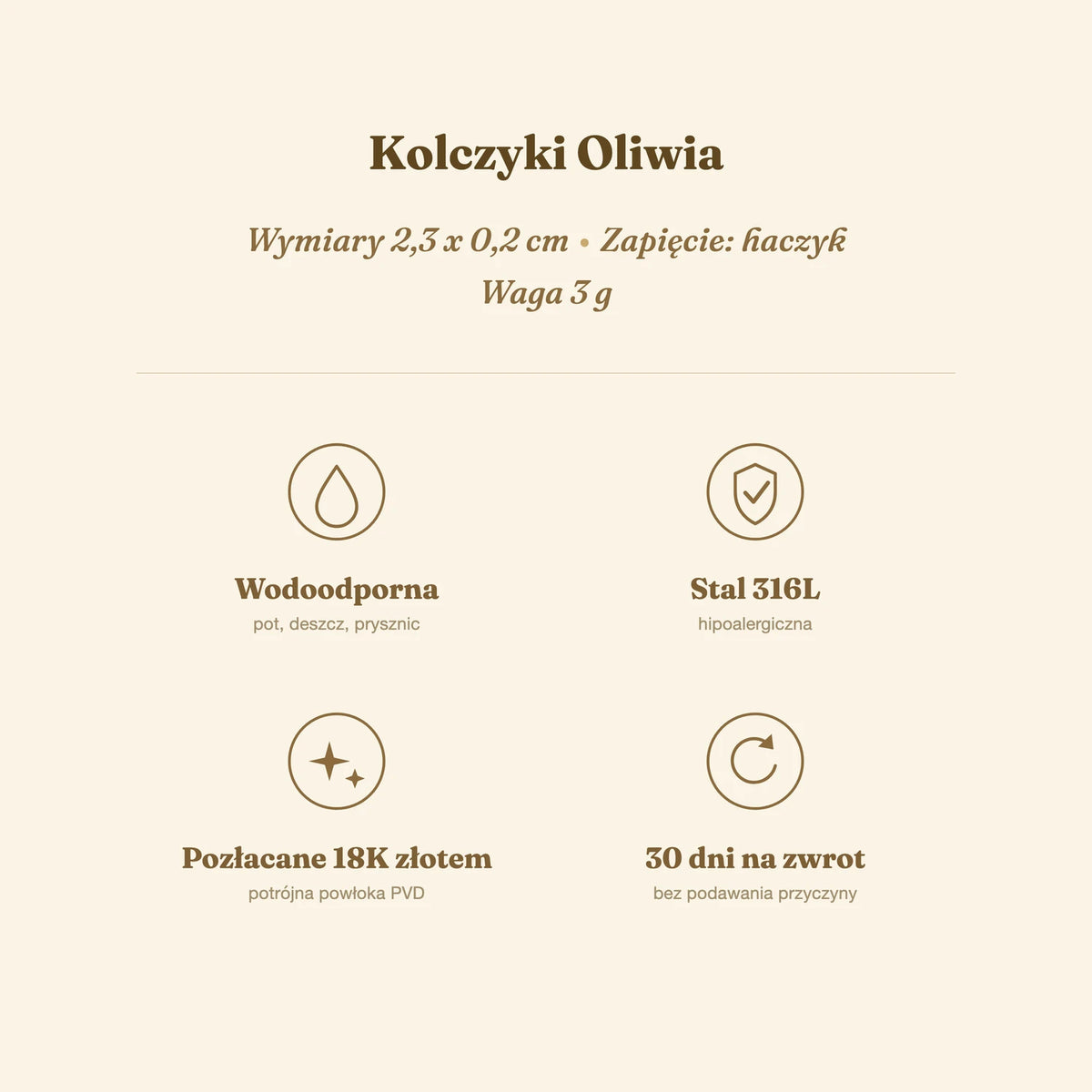 Kolczyki Oliwia — biżuteria ze stali chirurgicznej 316L w powłoce PVD 18K, zdjęcie 5