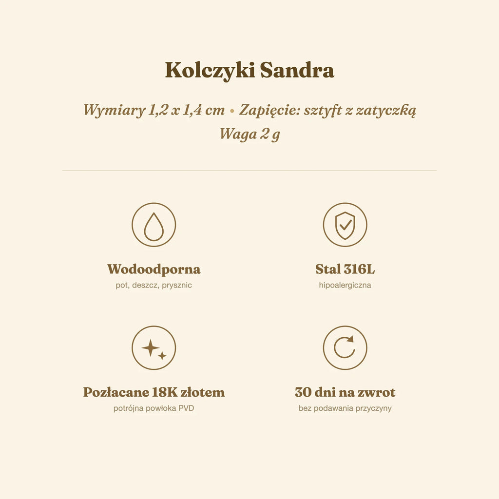 Kolczyki Sandra — biżuteria ze stali chirurgicznej 316L w powłoce PVD 18K, zdjęcie 4