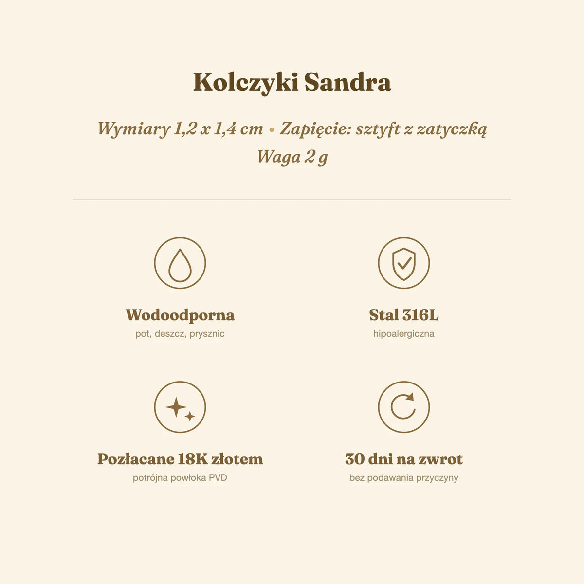 Kolczyki Sandra — biżuteria ze stali chirurgicznej 316L w powłoce PVD 18K, zdjęcie 4