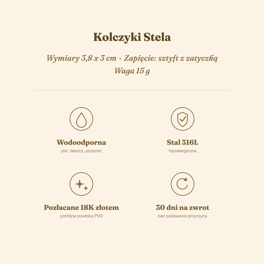 Kolczyki Stela — biżuteria ze stali chirurgicznej 316L w powłoce PVD 18K, zdjęcie 6