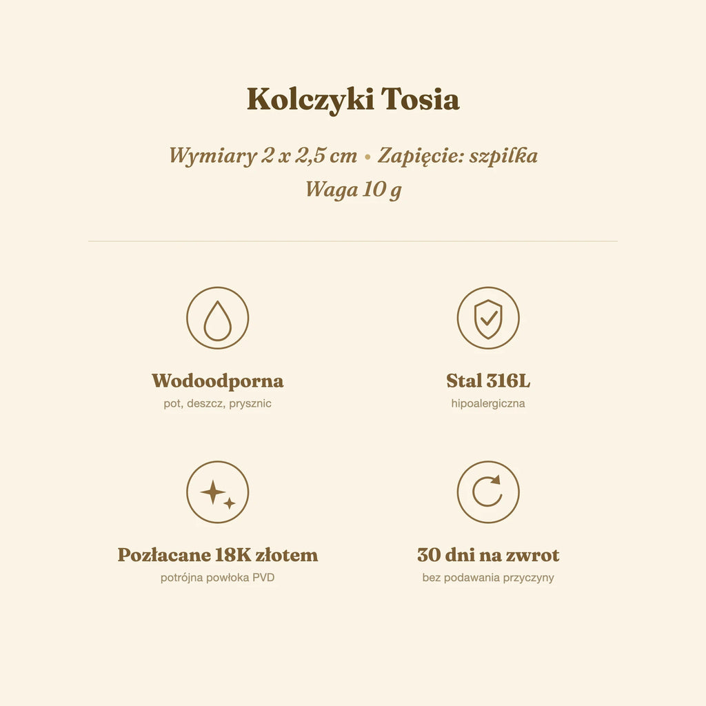 Kolczyki Tosia — biżuteria ze stali chirurgicznej 316L w powłoce PVD 18K, zdjęcie 5