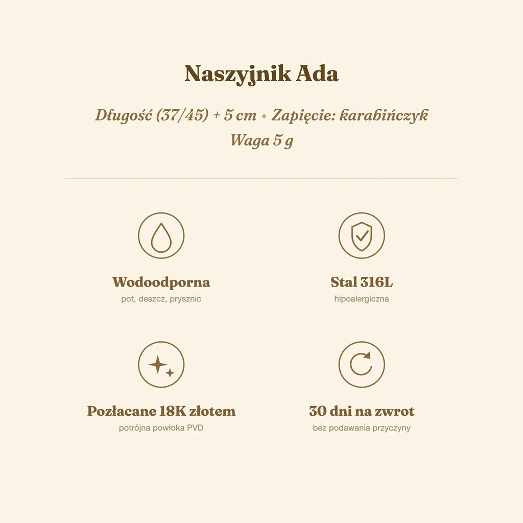 Naszyjnik Ada — biżuteria ze stali chirurgicznej 316L w powłoce PVD 18K, zdjęcie 7