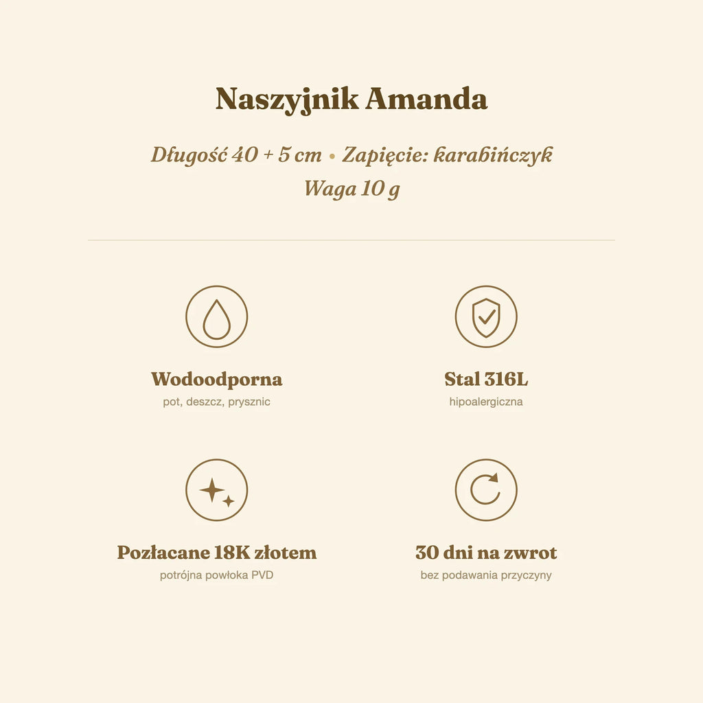 Naszyjnik Amanda — biżuteria ze stali chirurgicznej 316L w powłoce PVD 18K, zdjęcie 2